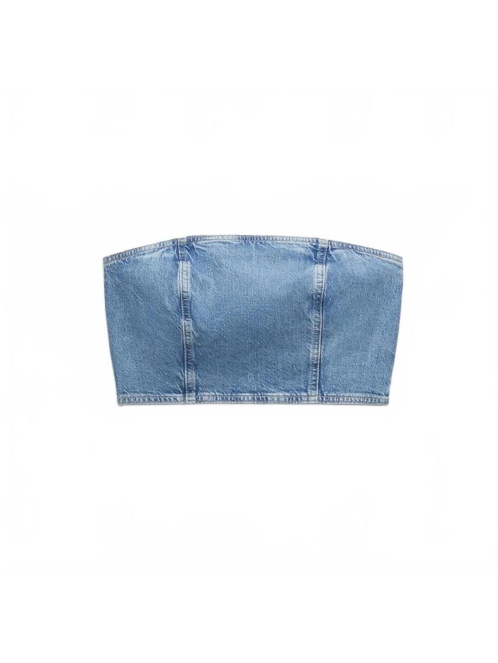 ZARA Denim Corset Tube Top Medium Wash Strapless Jean Crop Top Small - Picture 2 of 8